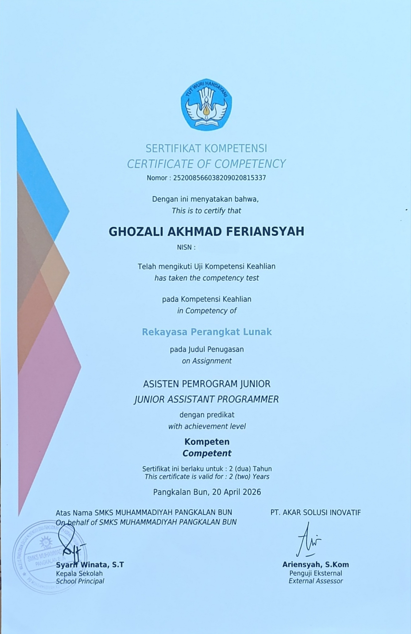 Sertifikat UKK 1